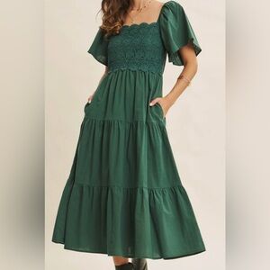 In February | Forest Green | Lace Maxi Dress | L | NWT Unique Vintage | Pockets